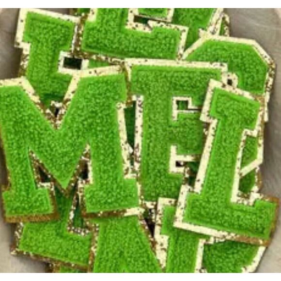Mixed Lot of 15 Iron/Glue On 2” Chenille Letter Patch With Gold Glitter Trim - Picture 8 of 15
